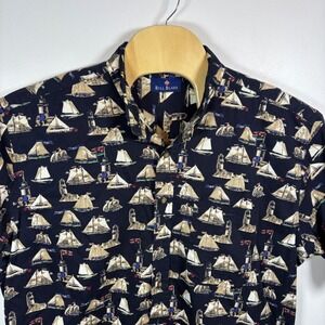 Vintage Bill Blass Mens XXLT Nautical Sailboat Print Cotton Button Down Shirt